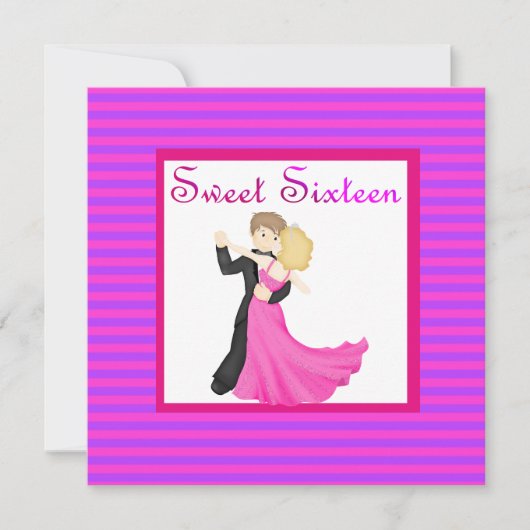 ピンクストライプSWEET SIXTEEN踊り対 招待状 (正面)