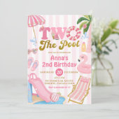 ピンクストライプTWO THEプールパーティーガール誕生日 招待状 (スタンド正面)