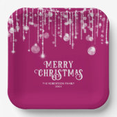 ピンクストリングライツクリスマスパーティー ペーパープレート (正面)