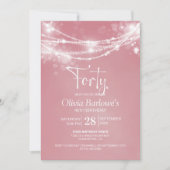 ピンクストリングライト40th誕生日パーティー 招待状 (正面)