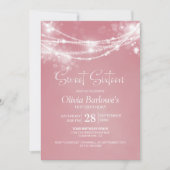 ピンクストリングライトSweet sixteen誕生日パーティー 招待状 (正面)