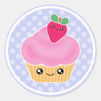 ピンクストロベリーかわいいカップケーキステッカー ラウンドシール