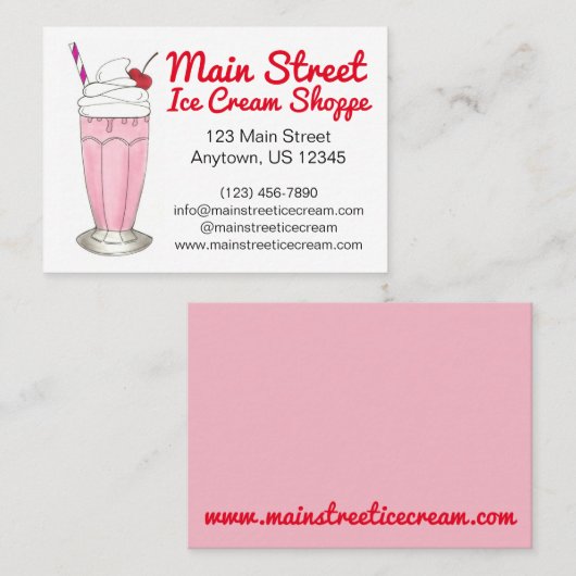 ピンクストロベリーアイスクリームシェイクミルクシェイクカスタム 名刺 (正面/裏面)