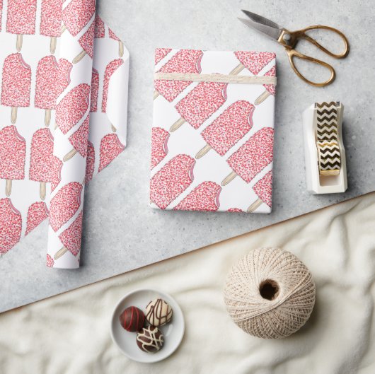 ピンクストロベリーエクラアイスクリームポピュシクルロリー ラッピングペーパー (クラフト)