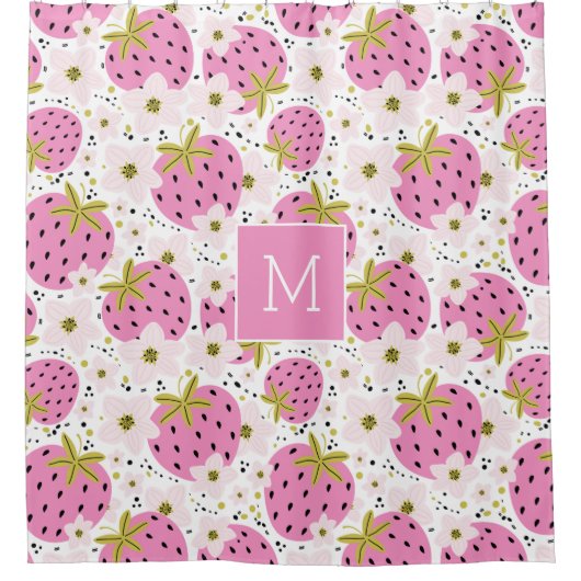 ピンクストロベリーカスタムズモノグラム シャワーカーテン (正面)