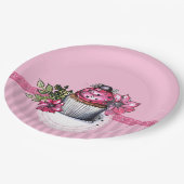 ピンクストロベリーカップケーキ紙パーティープレート ペーパープレート (アングル)