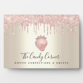 ピンクストロベリーグリッタードリップス金ゴールドデザートスイーツ フォトプラーク (正面)