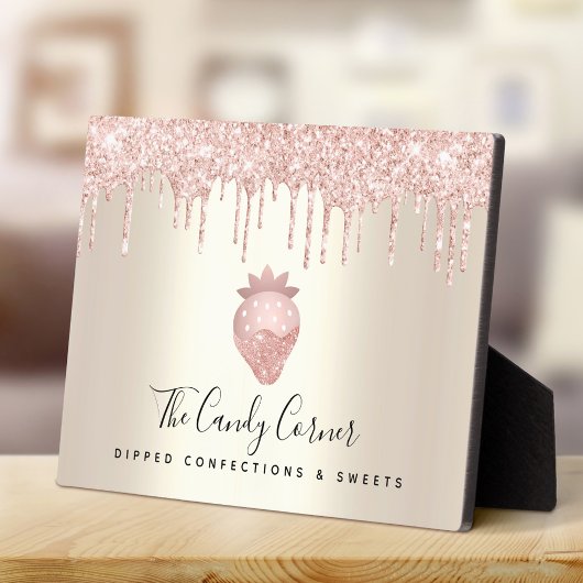 ピンクストロベリーグリッタードリップス金ゴールドデザートスイーツ フォトプラーク