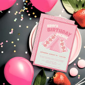 ピンクストロベリーサンドイッチ誕生日ピクニックパーティー 招待状