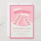 ピンクストロベリーサンドイッチ誕生日ピクニックパーティー 招待状 (正面)