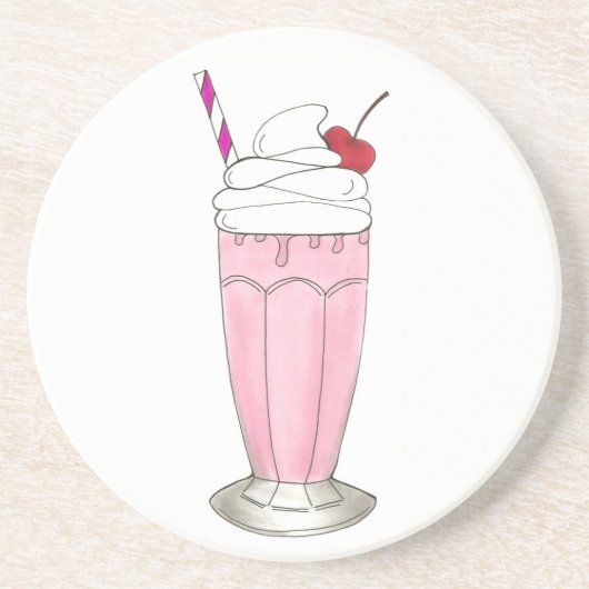 ピンクストロベリーシェイクアイスクリームミルクシェイクグルメ コースター (正面)