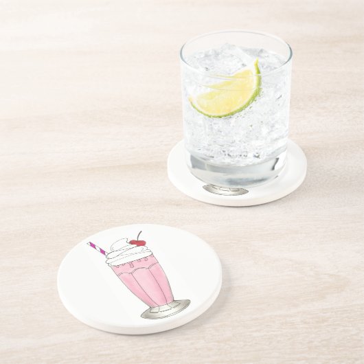 ピンクストロベリーシェイクアイスクリームミルクシェイクグルメ コースター (側面)