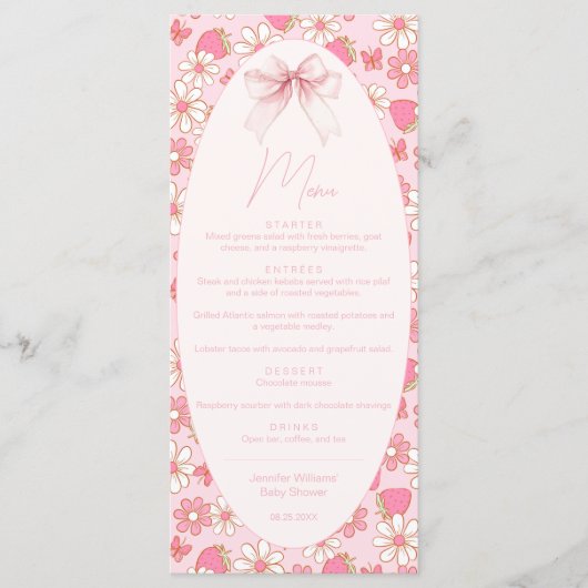 ピンクストロベリースイートベリーベビーガールシャワーメニュー メニュー (正面)