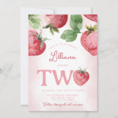 ピンクストロベリーセカンドツーバースデーパーティー 招待状 (正面)