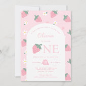 ピンクストロベリーバースデーパーティーの招待状 招待状 (正面)