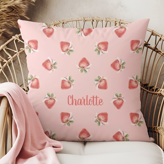 ピンクストロベリーパターンコケット弓 クッション