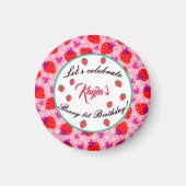 ピンクストロベリーファースト誕生日パパーソナライズされたーティ マグネット (正面)