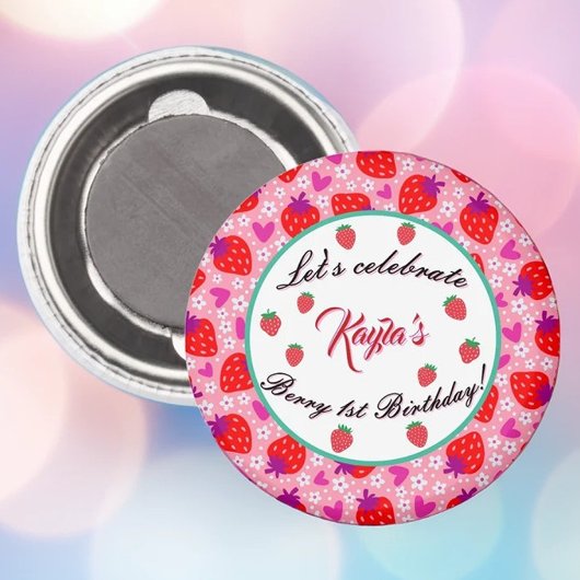 ピンクストロベリーファースト誕生日パパーソナライズされたーティ マグネット