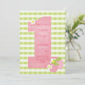 ピンクストロベリーファースト誕生日パーティーの招待状 招待状 (スタンド正面)