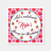 ピンクストロベリーファースト誕生日パーティー スタンダードカクテルナプキン (正面)