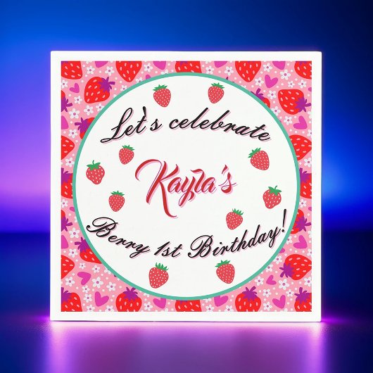 ピンクストロベリーファースト誕生日パーティー スタンダードカクテルナプキン