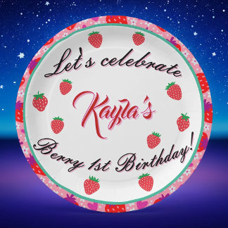 ピンクストロベリーファースト誕生日パーティー ペーパープレート