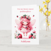 ピンクストロベリーフェアリーベリー誕生日ゴドド娘 カード (黄色い花)