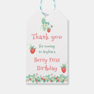 ピンクストロベリーベリーファースト誕生日パーティー ギフトタグ