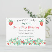 ピンクストロベリーベリーファースト誕生日 招待状 (スタンド正面)