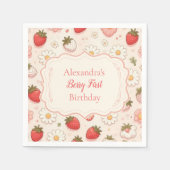ピンクストロベリーベリー第1誕生日 スタンダードカクテルナプキン (正面)