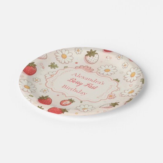 ピンクストロベリーベリー第1誕生日 ペーパープレート (アングル)