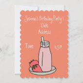 ピンクストロベリーミルクシェイレトロガールズパーティー 招待状 (正面)