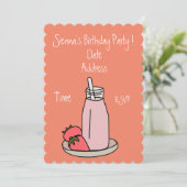 ピンクストロベリーミルクシェイレトロガールズパーティー 招待状 (スタンド正面)