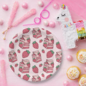 ピンクストロベリーミルクパターン誕生日パーティー ペーパープレート (パーティー)