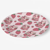 ピンクストロベリーミルクパターン誕生日パーティー ペーパープレート (アングル)
