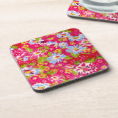 ピンクストロベリーレトロカラフルフローラ コースター (左側)