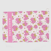 ピンクストロベリー名前をカスタムする ゴルフタオル (横)