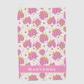 ピンクストロベリー名前をカスタムする ゴルフタオル (正面)