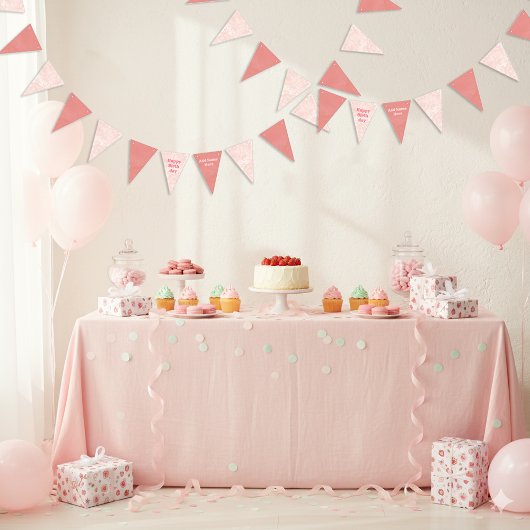 ピンクストロベリー水彩ハッピーバースデー バンティングフラッグ