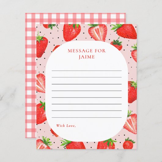 ピンクストロベリー誕生日タイムカプセルノートカード (正面/裏面)