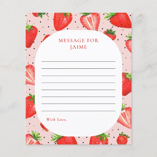ピンクストロベリー誕生日タイムカプセルノートカード (正面)