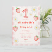 ピンクストロベリー誕生日招待状 招待状 (スタンド正面)