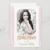 ピンクストローク金ゴールドミニマルモダンブライダルシャワー 招待状 (正面/裏面)