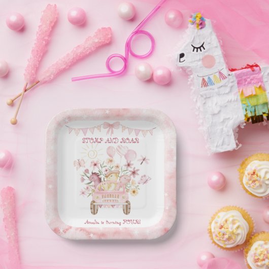 ピンクストンプとローア第四恐竜誕生日 ペーパープレート (パーティー)