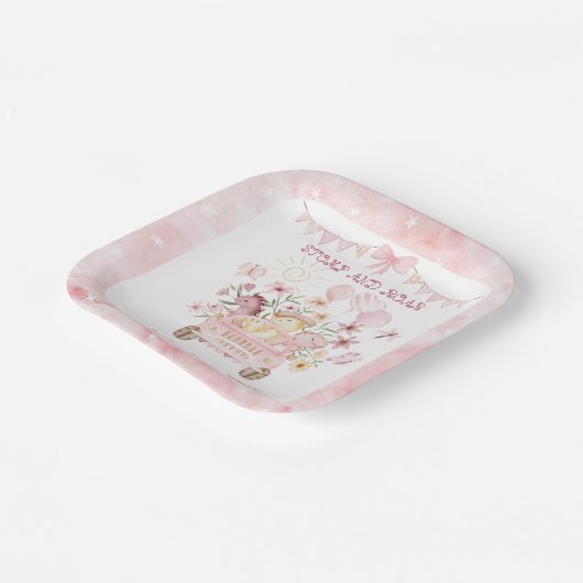 ピンクストンプとローア第四恐竜誕生日 ペーパープレート (傾斜あり)