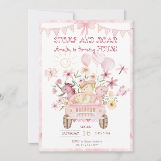 ピンクストンプとローア第四恐竜誕生日 招待状 (正面)