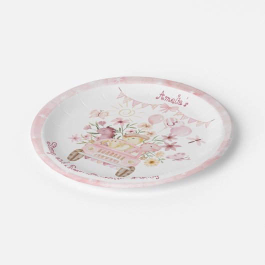 ピンクストンプと轟音の恐竜誕生日 ペーパープレート (アングル)