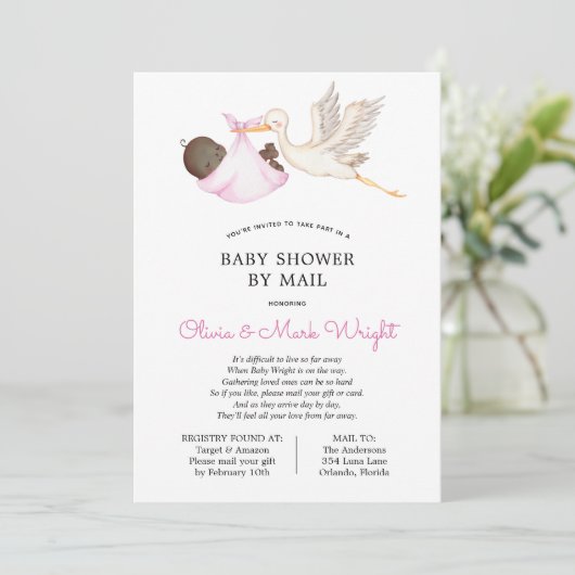 ピンクストークベビーシャワーバイメール招待状 招待状 (スタンド正面)