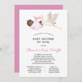 ピンクストークベビーシャワーバイメール招待状 招待状 (正面/裏面)