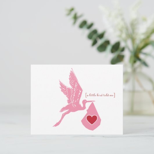 ピンクストークベビーシャワー招待状はがき インビテーションポストカード (スタンド正面)